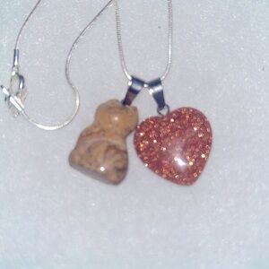 Boho Hippie Egyptian Picture Jasper Cat and Goldstone Heart Silver 16” Neck…